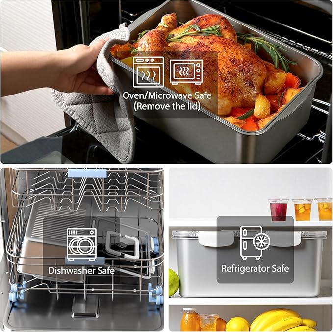 Freshmage 7000 ML / 245 oz /30 Cup Extra Large 304 Stainless Steel Food Storage Container with Lid & Handle – Oven Safe, BPA-Free Meal Prep for Roasting Chicken, Large Cuts of Meat, Bread & Fruits