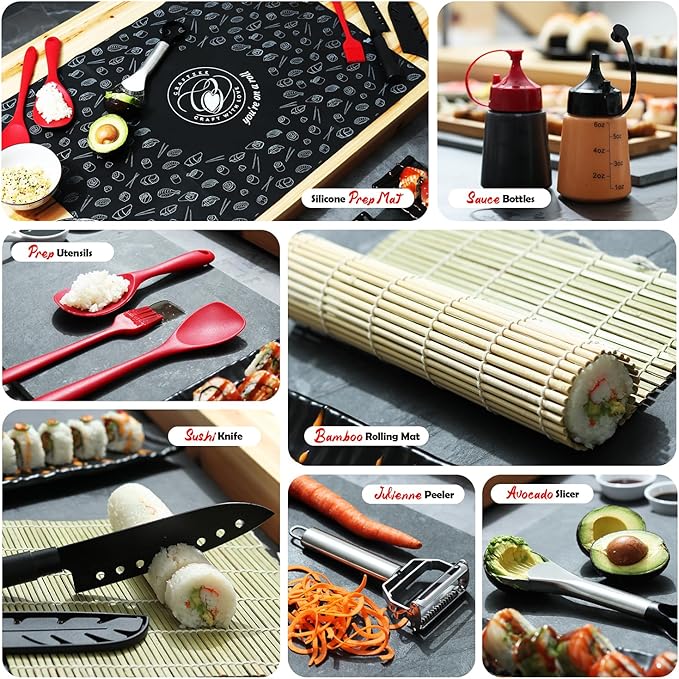 CraftZee All-Inclusive 𝗣𝗥𝗘𝗠𝗜𝗨𝗠 Sushi Making Kit for Beginners & Professionals - Sushi Maker with Rice Cooker, Reusable Chopsticks, Bazooka, Sushi Roller, Book - Sushi Kit for Family BPA-Free