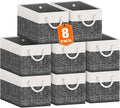 Fab totes Storage Bins [48-Pack], Foldable Storage Baskets for Organizing Toys, Books, Shelves, Closet, Large Storage Box with Rope Handles, Sturdy Organizer Bins, White & Black