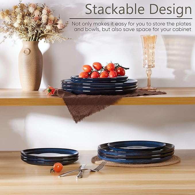 Herogo 4-Piece Stoneware Small Dinner Plates Set, 7.9" Ceramic Round Dessert Plate Set, Double Reactive Glaze Large Dinnerware Plates for Kitchen, Microwave, Oven and Dishwasher Safe, Starry Blue