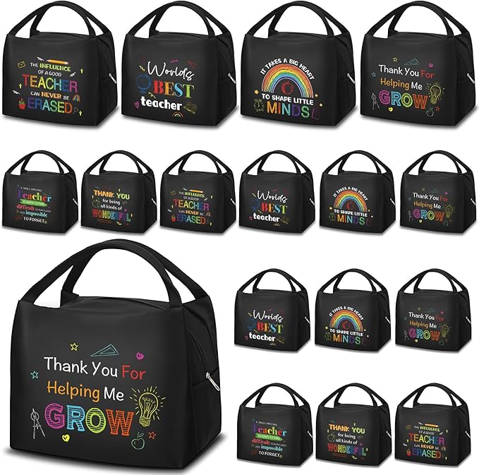 Teacher Appreciation Gifts Bulk Back to School Thank You Insulated Lunch Bags Teacher Reusable Lunch Bags Leakproof Totes End of Year Appreciation Gift for Men Women(12 Pcs,Rainbow)