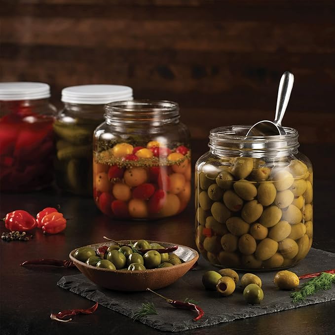 Paksh Novelty Wide Mouth Glass Mason Jar 64 Oz - 4 Pack - Wide Mouth, Airtight Lid, USDA Approved BPA-Free Dishwasher Safe Canning Jar for Fermenting, Sun Tea, Kombucha, Dry Food Storage, Clear