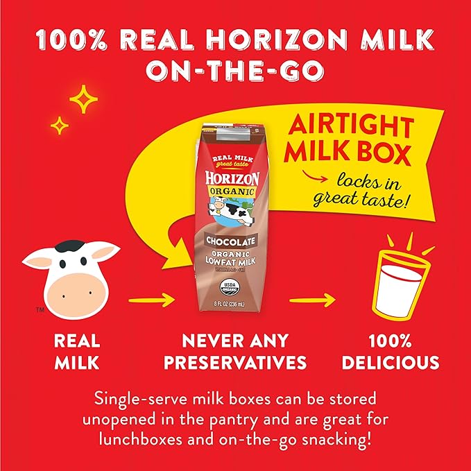 Horizon Organic Shelf Stable 1% Lowfat Chocolate Milk Boxes, Pack of 6 - 8g Protein per Serving