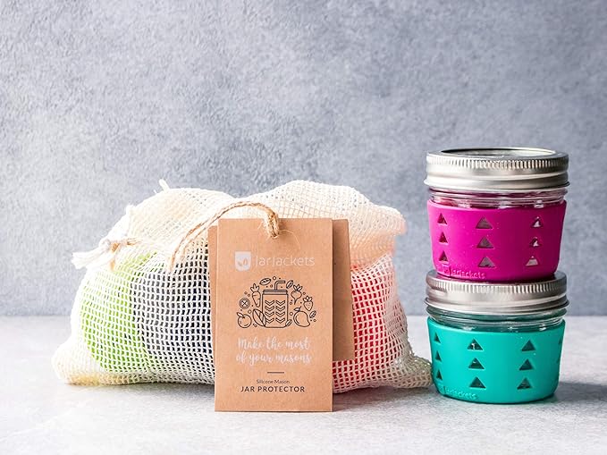 JarJackets Silicone Mason Jar Protector Sleeve - Fits 4oz Jelly Jars | Package of 6 | Multicolor (Multicolor, 6)