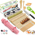 SmileTools Sushi Making Kit For Beginners - 22 Piece DIY Sushi Roller Kit with Bamboo Sushi Rolling Mat, Sushi Bazooka, Chef's Knife, Chopsticks, Holder - Best Starter Sushi Kit (Pink)