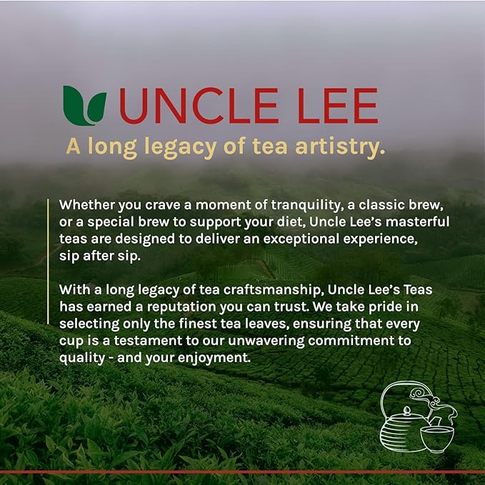 Uncle Lee's Organic Green Tea Bags 2-Pack, 106-Count Super Packs – Bright & Refreshing, Lightly Caffeinated Bulk Tea for Home, Office, Camping