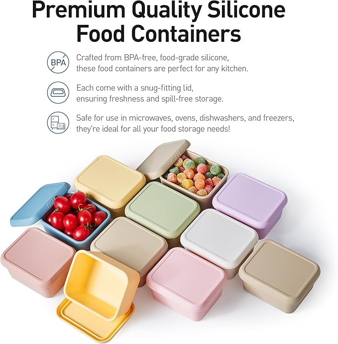 ISSEVE 8oz Silicone Snack Containers for Kids, 1 Cup Reusable Small Containers with Lids, Leak Proof Silicone Food Storage Containers, Kids Lunch Box for Daycare, School, Travel (4)