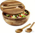 Wooden Salad Bowl, Salad Bowls, 11.8" Large Salad Bowl with Serving Utensils, Big Wood Serving Bowls for Food, Fruits, Salad, Cereal, Corn flake, Pasta
