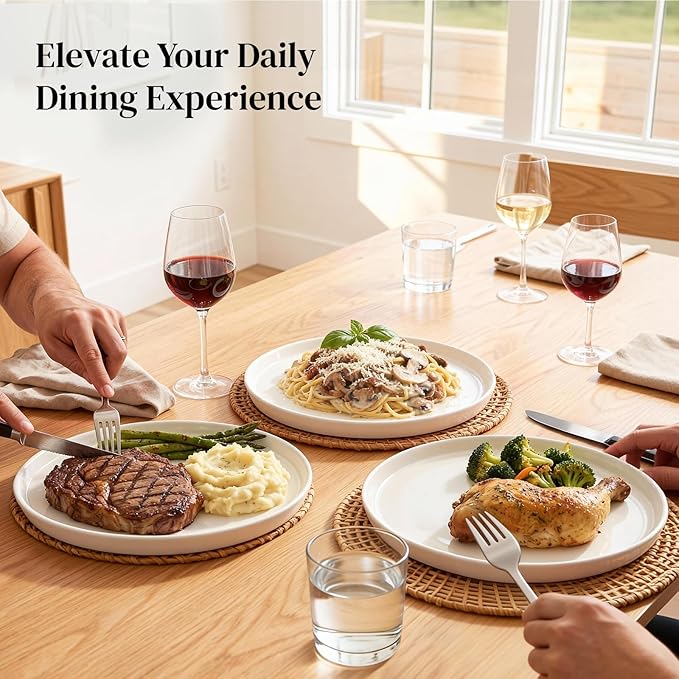 DOWAN 10" Porcelain Dinner Plates Set of 6, Ceramic White Dessert Plates Set for Salad, Pasta, Steak - Appetizer Plates, Dining Plates for Parties, Restaurant - Dishwasher & Microwave Safe - Gifts