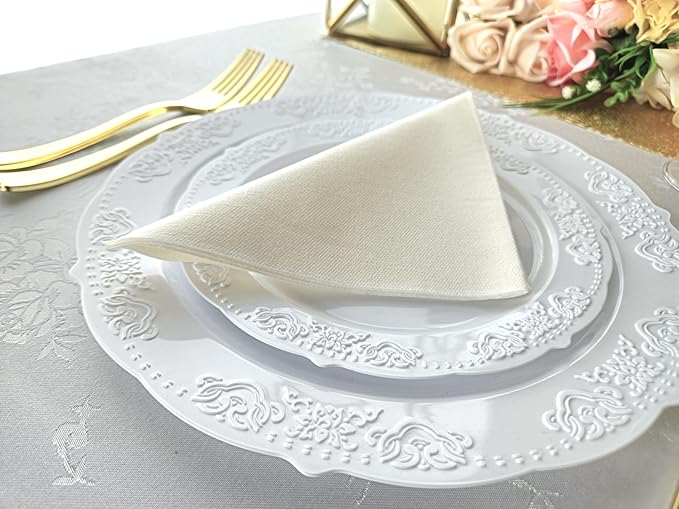 OCCASIONS 240 Piece Disposable Plastic Plates Set for 120 Guests – Heavy Duty 10.25" Dinner & 7.5" Dessert Plates, Elegant Party Plates for Wedding, Events, BPA-Free – Portofino Plain White