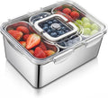 Extra Large 304 Stainless Steel Food Storage with 6 Divided Compartments & Individual Lids–240oz Meal Prep Container for Roasting Turkey, Bread, Fruits–Oven Safe, BPA Free, Dishwasher Safe