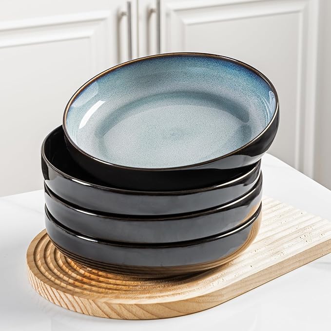 LERATIO Large Pasta Bowls,38oz Ceramic Pasta Bowls,8.5" Reactive Glaze Pasta Bowl Set of 4,Microwave & Dishwasher,Oven Safe,Wide Serving Bowls for Salad,Pasta,Fruit,Scratch Resistant