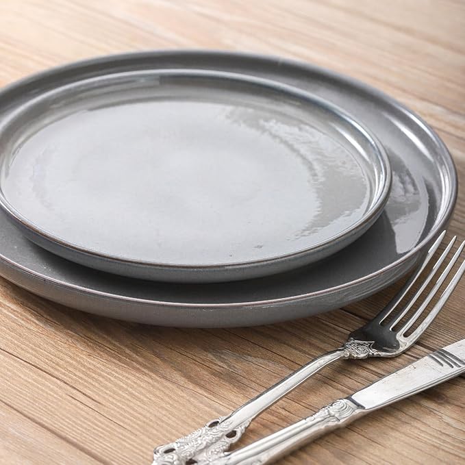 Ceramic Dinner Plates Set of 6,Stoneware 8 Inch,Microwave,Dishwasher and Oven Safe,Porcelain Dessert Plates for Pasta,Salad and Steak,Christmas Gift,Dishes for Kitchen,Scratch Resistant,Gray