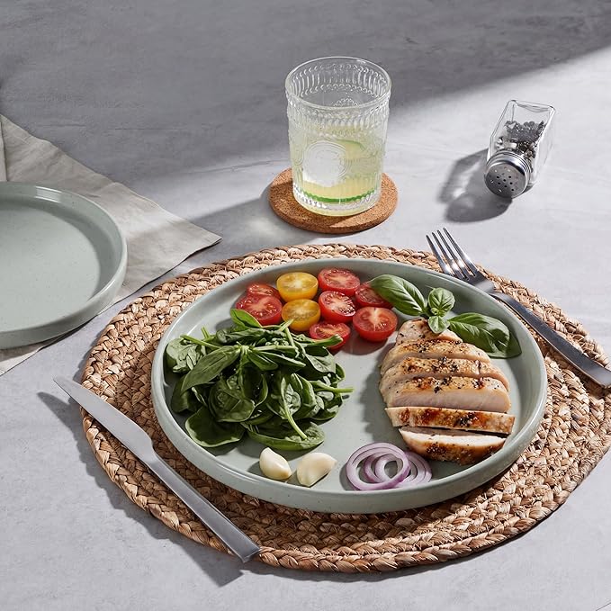 E-far Dinner Plates Set of 6, 10.5 Inch Stoneware Dinner Plate with Raised Edges, Chip & Scratch Resistant | Microwave & Dishwasher Safe Modern Ceramic Dishes for Dessert Salad, Speckled Green