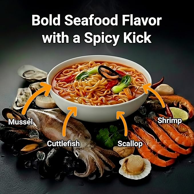Nongshim Champong Ramyun Noodles, Smoky & Spicy Seafood Flavored Korean Instant Ramyun, Bold & Savory Noodles Soup, Korean Pantry Essential, 4.58 oz (Pack of 4)