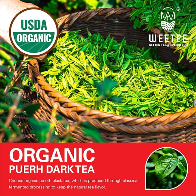 WT WEETEE Organic Pu-erh Tea, Organic Ripe Puerh Tea Mini Tea Cake with Glutinous Rice Fragrant, Chinese Aged Pu'erh Loose Leaf (3.5 Ounce/ 20 Cakes)