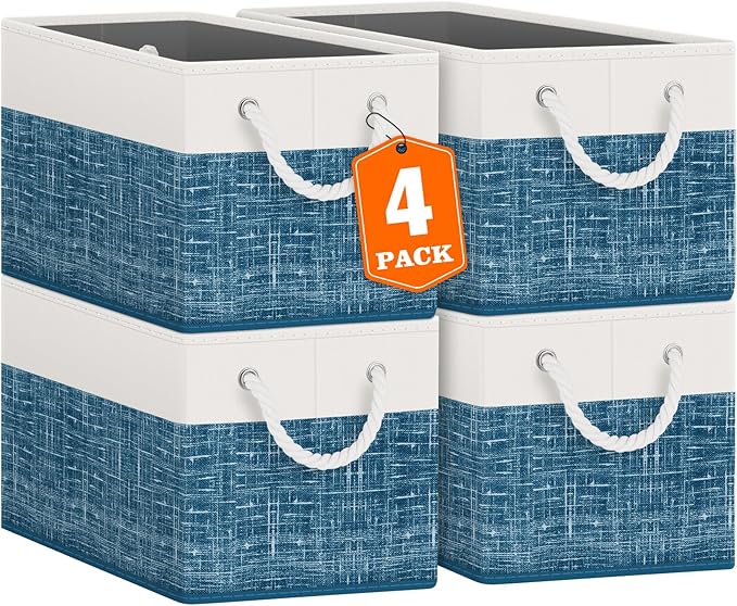 Fab totes Storage Bins [40-Pack], Foldable Storage Baskets for Organizing Toys, Books, Shelves, Closet, Large Storage Box with Rope Handles, Sturdy Organizer Bins, White & Black