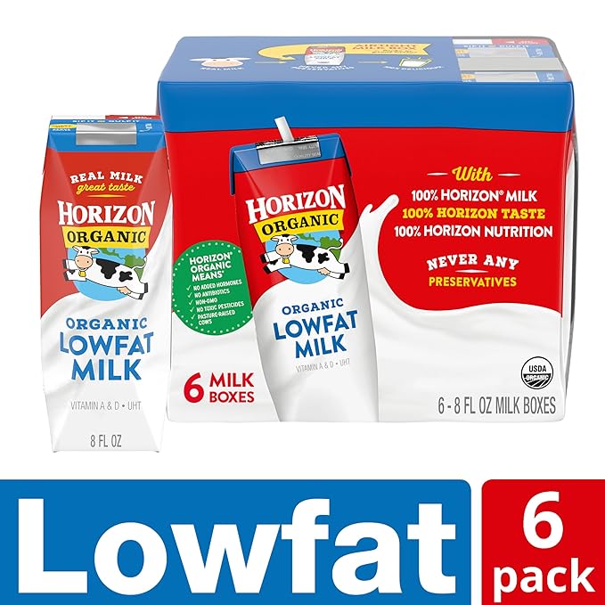 Horizon Organic Shelf Stable 1% Lowfat Milk Boxes, Pack of 6-8g Protein per Serving