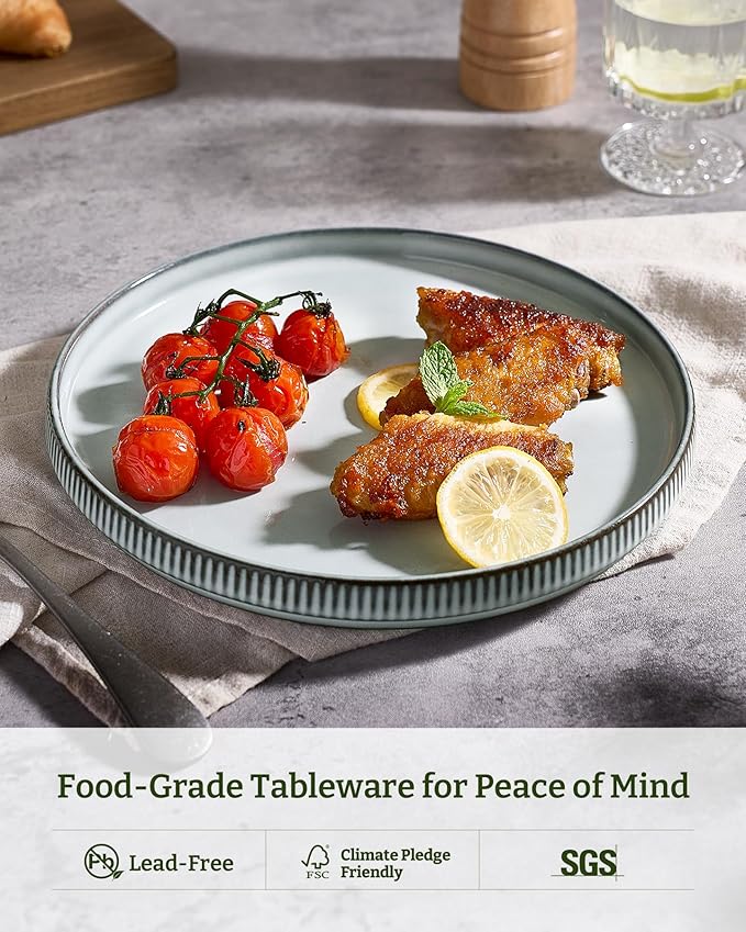 famiware Star Salad Plates for 6, 8 inches Plate Set, Stoneware Dinnerware, Small Dinner Plates for Dessert, Salad, Appetizer, Smoky Blue (Pack of 2)