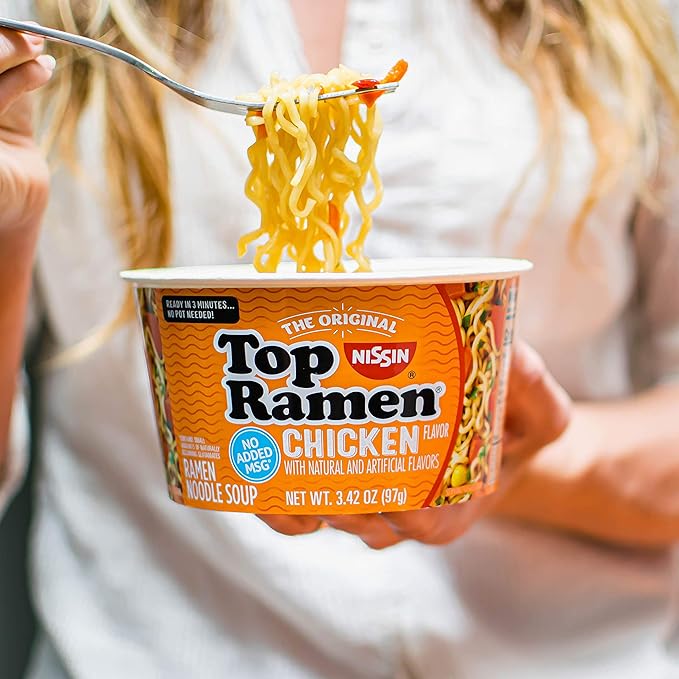 Nissin Top Ramen Bowl Ramen Noodle Soup,Chicken,3.42 Ounce,(Pack of 12)