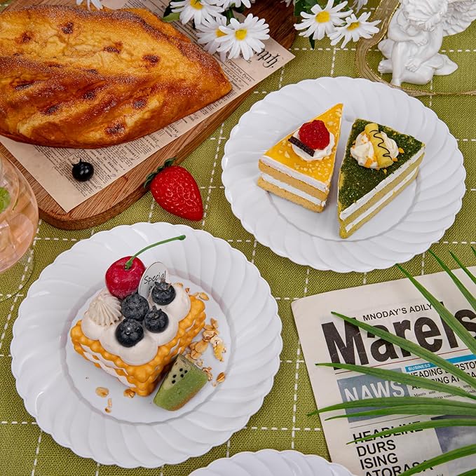U-QE 100 Pieces White Plastic Plates - 6 Inch White Disposable Plates - Washable & Reusable - Premium Hard Dessert Plates - Party Supplies for Birthdays, Celebrations, Travel, Wedding,Party and Events
