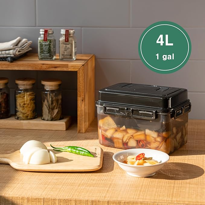 SMART Automatic Press Plate Food Storage Container for Kimchi Sauerkraut Pickle Fermentaion/Airtight Lid Food Storage Container for Preserved Food Bulk Fermentation (4L /1 gal)