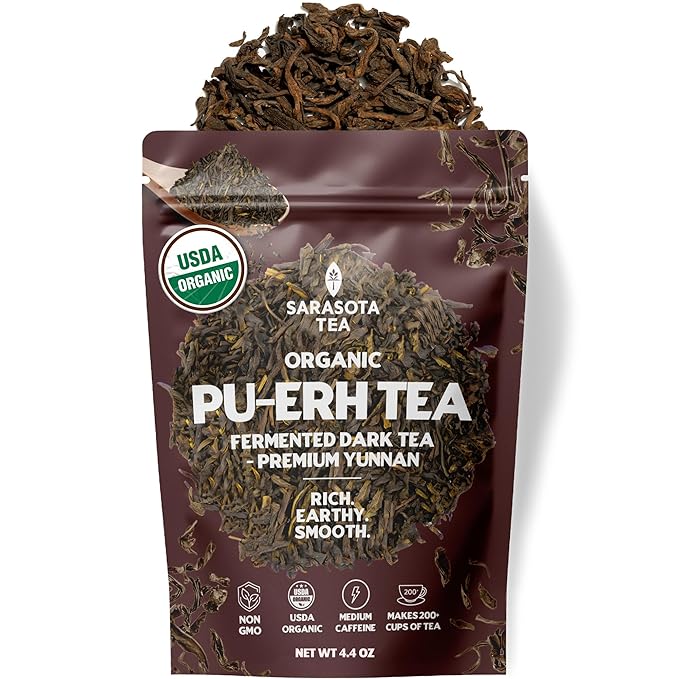 Pu-erh Tea Loose Leaf 4.4 oz | Aged Fermented Dark Tea | Smooth Earthy Flavor | Bulk Loose Leaf