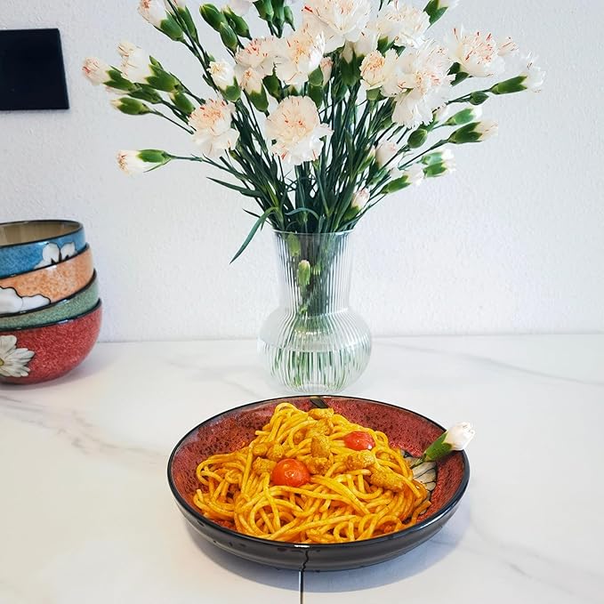 rockgoldbug 30oz Ceramic Pasta Bowls For Kitchen, 8.5 in - Pasta bowl set of 4 - For Pasta,Salad,Appetizer, Serving etc - Dishwasher, Microwave, and Oven Safe - For Breakfast, Lunch and Dinner