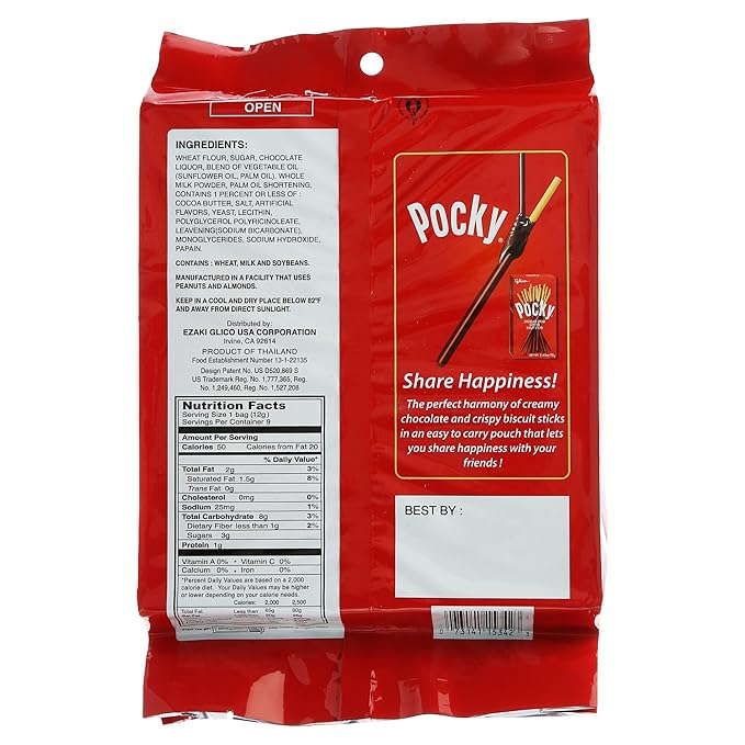 Glico Pocky, Chocolate Cream Covered Biscuit Sticks (9 Individual Bags), 4.13 oz (Pack of 36)