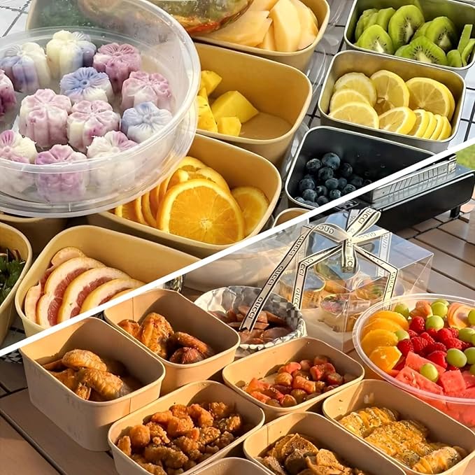 50 Pack Disposable Meal Prep Containers, 19oz Disposable Large Paper Bowls with Lids and Forks for Salad, Noodles, Freezer and Microwavable Storage Use Cardboard Food Containers