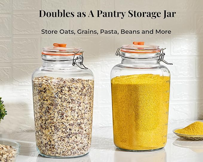 1 Gallon Fermentation Jar, Large Wide Mouth Glass Fermenting Jar with Airlocks for Making Sauerkraut, Kimchi, Pickles, Mead, Cider & More, Pack of 2