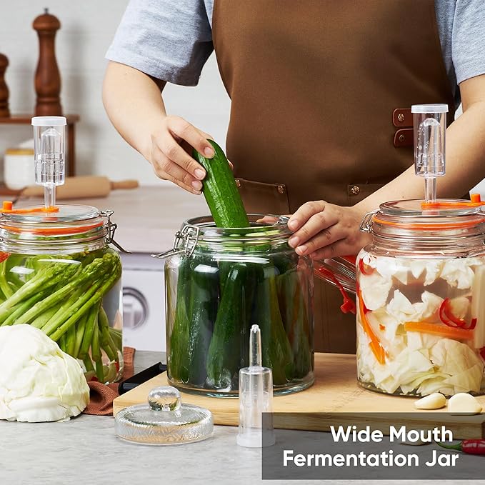 0.6 Gallon Fermentation Jars with Airlocks, 2 Pack Glass Fermenting Kit, Wide Mouth Brewing Jars for Sauerkraut, Kimchi, Kombucha, Pickles & Probiotic Foods, Home Fermentation Starter Kit