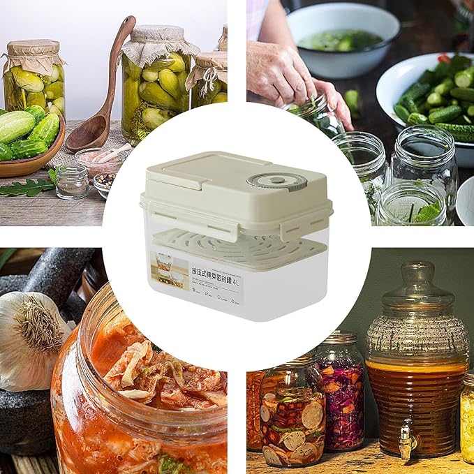 Fermentation Container for Pickles | Korean Pickle Jar 4 Liters with Closure | Fermenting Jar for Vegetables - for Cooking, Kitchen, Home, Refrigerator, Despen