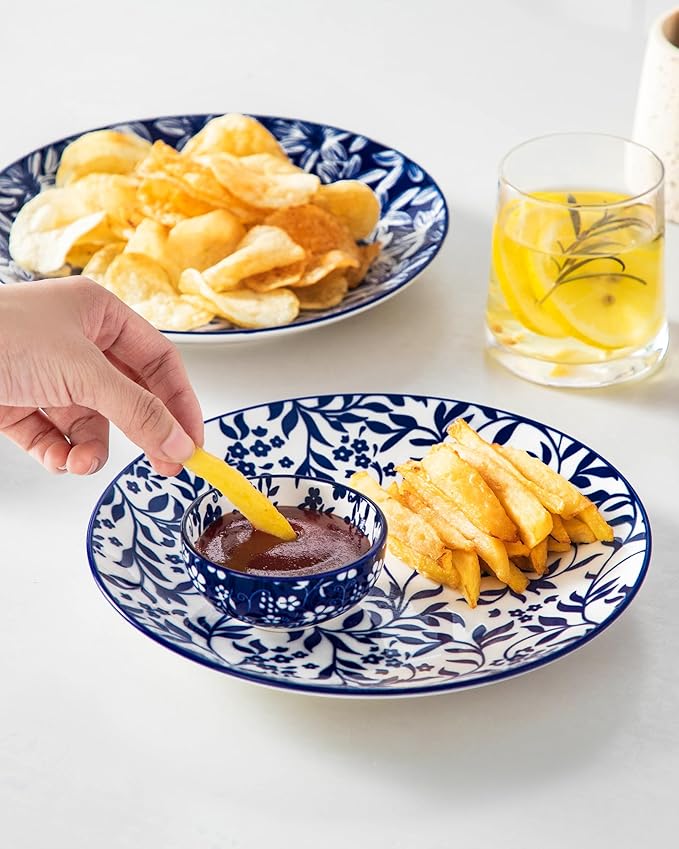 vancasso 2.7 Oz Ceramic Mini Dipping Bowls Set of 6, 3 Inch Small Dip Bowls for Sauce, Soy Sauce, Sushi, Condiments & Side Dishes, Chinoiserie Floral Style, Microwave & Dishwasher Safe, SELENE Series