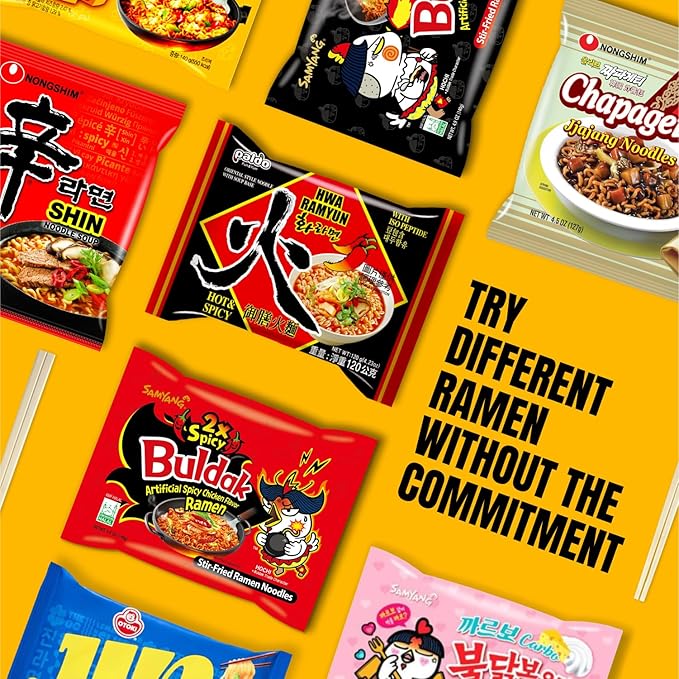 Asian Ramen Gift - Character Box | 8 Korean Ramen + 2 Chopsticks | Gift for Korean Food Box | The Spicy Noodle Challenge for Student and Adult - Journey of Korea