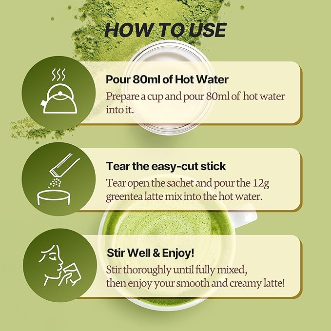 [Nokchawon] Jeju Matcha Latte – Smooth and Creamy Sweet Green Tea Latte with Jeju Grown Matcha Powder, drink mix, korean tea, 10 Sticks, 180g (6.35oz)