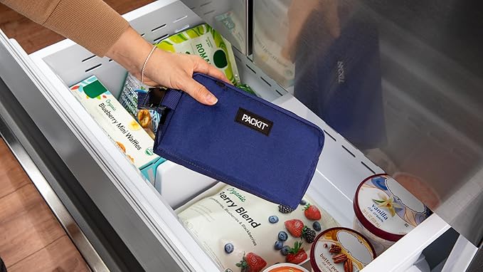 PackIt Freezable Small Insulated Snack Box, True Blue, with EcoFreeze Technology (Built-in Ice Pack), Mini Cooler or Small Lunch Bag, For Fresh Snacks On the Go, for Work, Gym, or Travel