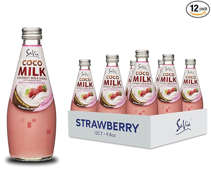 Savia - Coconut Milk Drink, Quality Coconut-Based Beverage, Made with Real Coconut Pulp & Natural, Delicious & Refreshing, Vegetarian, Gluten-Free(9.8oz, 12-Pack) (Strawberry)