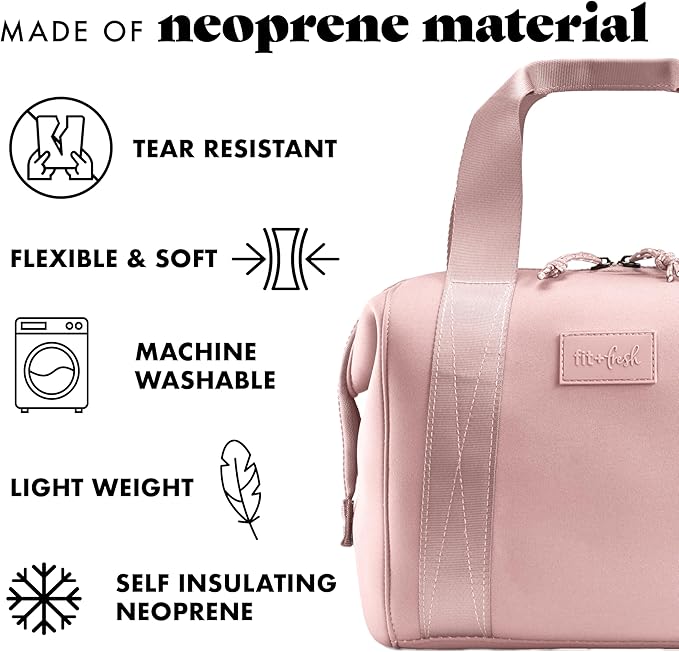 Fit & Fresh Remi Lunch Bag for Women Work – Neoprene Lunch Tote with Containers & Ice Pack, Reusable Meal Prep Lunch Box, Large Capacity, Machine Washable, Mauve