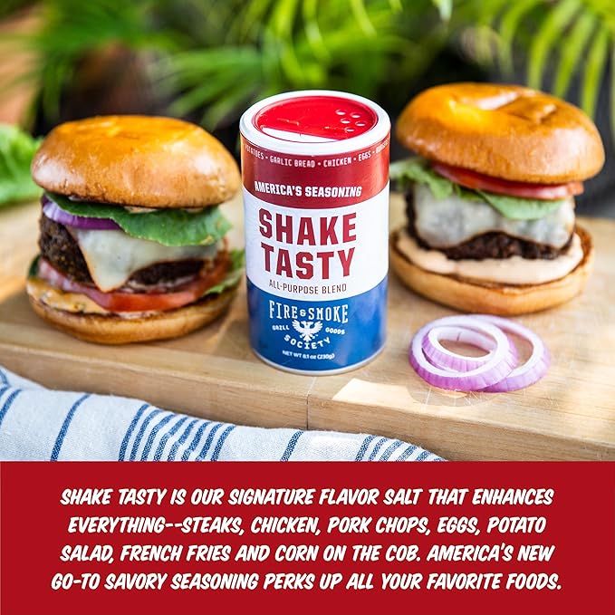 Fire & Smoke Society Shake Tasty All Purpose Seasoning | BBQ Rubs for Smoking and Grilling | Steak, Chicken, Pork, Burgers | Large 8.1 oz