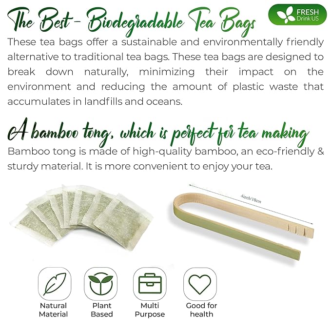 FreshDrinkUS, Premium 135 Jasmine Green Tea Bags, 100% Natural & Pure from Jasmine Green Herbal Tea. Made with Natural Material Tea Bags. No Sugar, No Caffeine, No Gluten, Vegan.