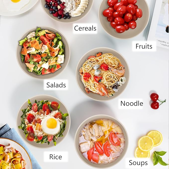 PYRMONT Unbreakable Cereal Bowl 26 OZ Wheat Straw Bowls Set of 8 Alternative Plastic Bowls Reusable Dishwasher & Microwave Safe Bowls for Kitchen Camping Bowls for Soup,Breakfast,Fruit-Beige