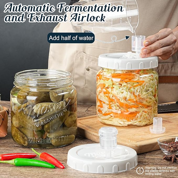 2 Pack Fermentation Jars with 3 Airlocks, Half Gallon Glass Jars with Airtight Lid, 64 oz Wide Mouth Mason Jar with Scale Line for Pickling, Mead Making, Kimchi, Sourdough and Food Containers