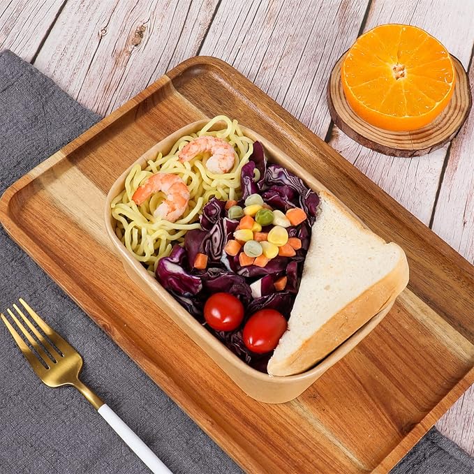 25 oz Disposable Kraft paper bowls with lids, Rectangle Food containers Soup Bowls Party Supplies Treat Bowls 50 Pack