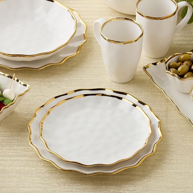 Regency Gold 9-Inch Porcelain Salad Plates – Set of 4 Luxurious Gold-Edged Plates – Stylish, Durable Tableware for Serving Fresh Salads, Appetizers & Desserts