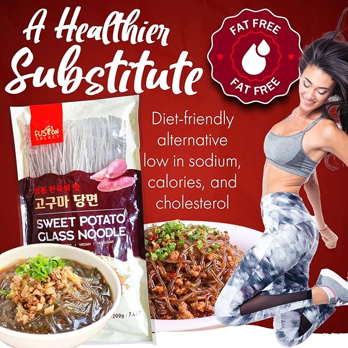 Fusion Select 2 Packs Sweet Potato Glass Noodles - Zero-Fat, Low-Calorie, No-Sodium Diet-Friendly, Gluten-Free, Vegan, Stir-Fry, Dumplings, Hot Pot - For Chinese, Korean Recipes - 7.05oz