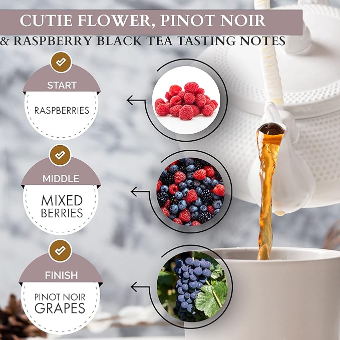 Organic Hibiscus Pinot Noir & Raspberry Black Tea Bags | Natural Antioxidants | 15 Sachet (Pack of 3) Hot Morning Tea | 100% Real ingredients | T SECRETEA, Cutie