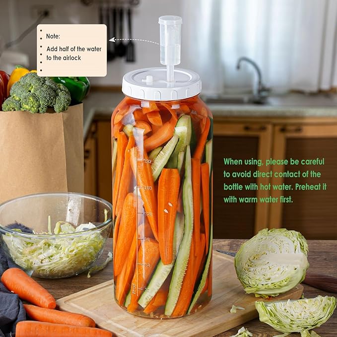 2 Gallon Glass Jar with Airtight Lid, Wide Mouth Wine Making Supplies with 2 Airlocks(7600ML), Pickle Jar, Gallon Fermentation Jar with Clear Scale Marks for Home Brew, Kombucha, Cider, Beer