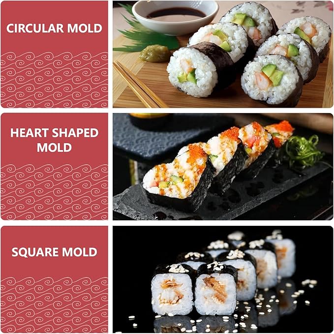 HI NINGER Sushi Maker Set, 24-piece sushi maker kit for beginners to make their own sushi. Can be used as a sushi plate with rice roll molds, knife, sushi plate,sushi rolling mat (red)