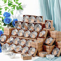 SiliFine 96 Pcs Wedding Favors for Guests Small Ceramic Bowl Bulk Gifts Set 3.3 Inch Floral Design Mini Dipping Sauce Dish with Card Box for Bridal Pooja Baby Shower Birthday (Flower,Blue)